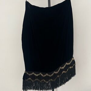 Vintage Frissons Paris velvet fringe & beaded Black Women's Skirt